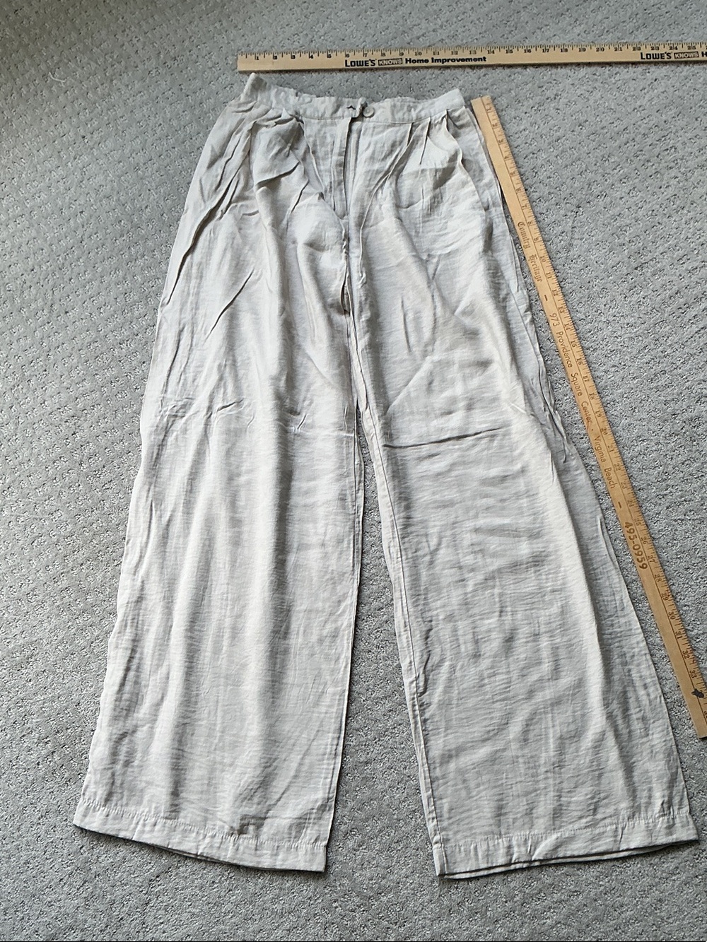 stradivarius Light Cream Wide-Leg Linen-Blend Pants